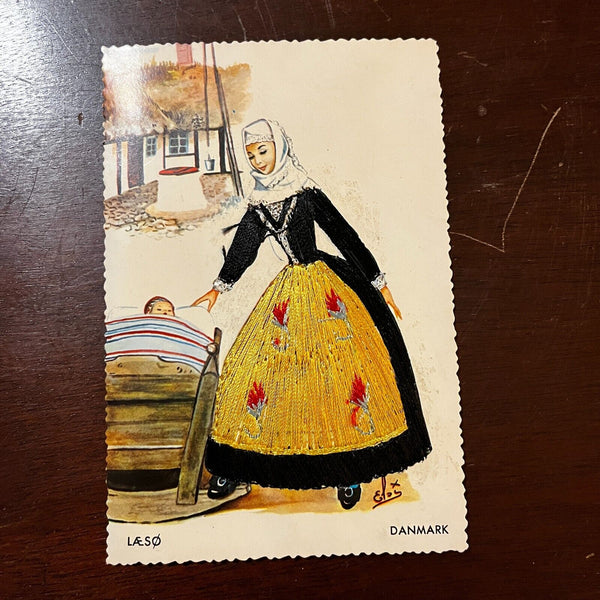 Vintage 1950s Embroidered Postcard Colorama Elsi Gumier Danmark