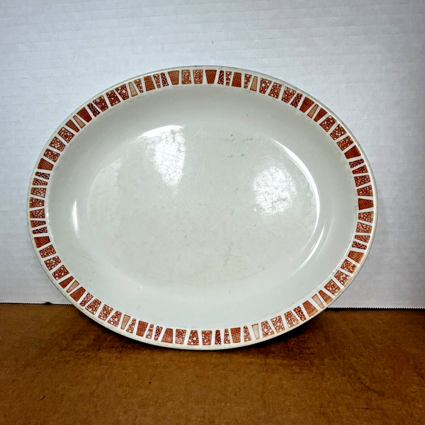 Sterling China Restaurant Ware Oval Diner Platter Vitrified White Orange Trim