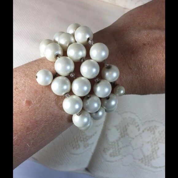 Vintage Wrap Cuff Bracelet Sim Pearls AB Glass Beads