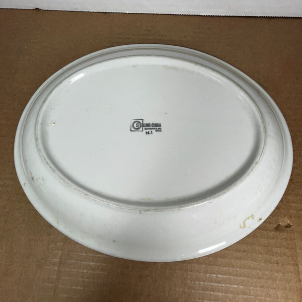 Sterling China Restaurant Ware Oval Diner Platter Vitrified White Orange Trim