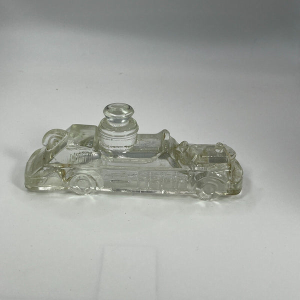 Vintage Glass Fire Truck Candy Container J.H. Millstein Clear Color
