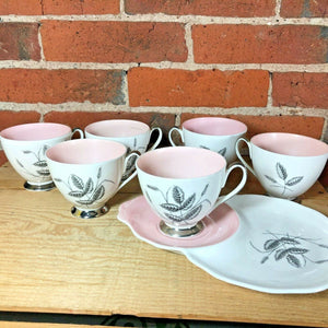Queen Anne Harvest Pink Vintage Bone China England Set of 9 Pieces Tea Cups