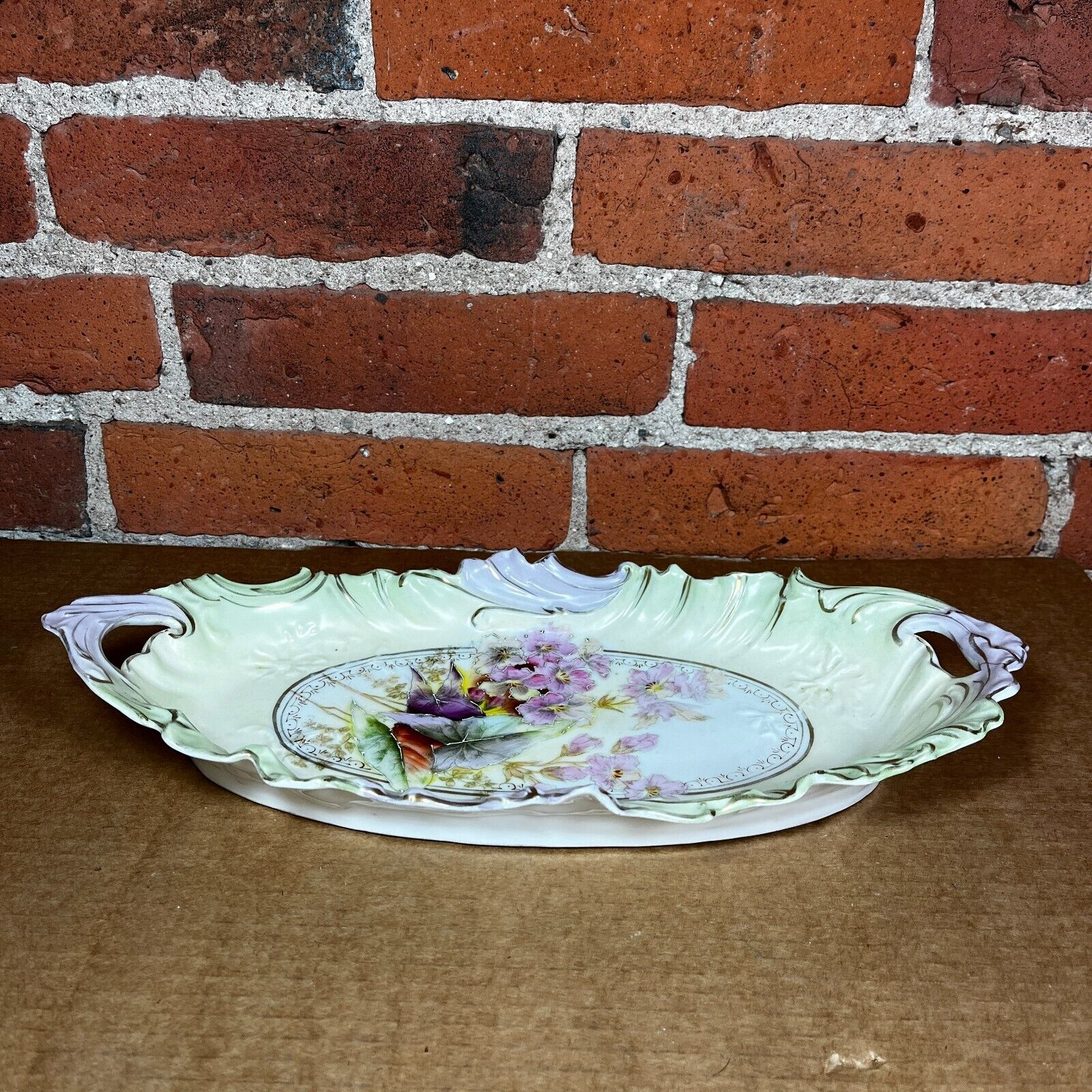 Porcelain Oval Dish German/Austrian Floral Transferware Gold Trim Unmarked