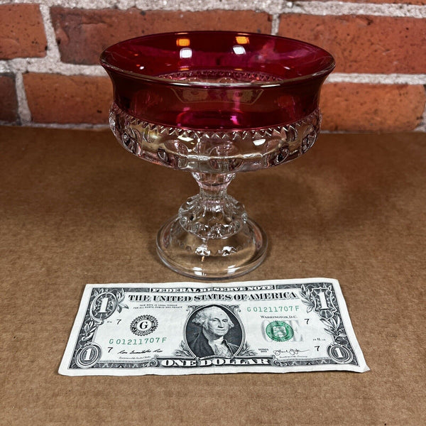 Tiffin-Franciscan Kings Crown Ruby Flash Round Glass Compote Vintage
