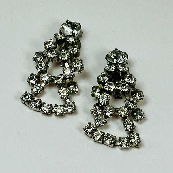 Rhinestone Clip Dangle Earrings Crystal / Colorless Unmarked Prong Set Formal