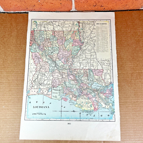 1899 Original Map of Louisiana / Mississippi from Cram's Atlas - 15" x 11"