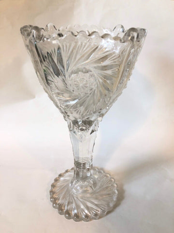 Antique Imperial Whirling Star Compote Goblet 1900s EAPG Clear Uncolored 9”