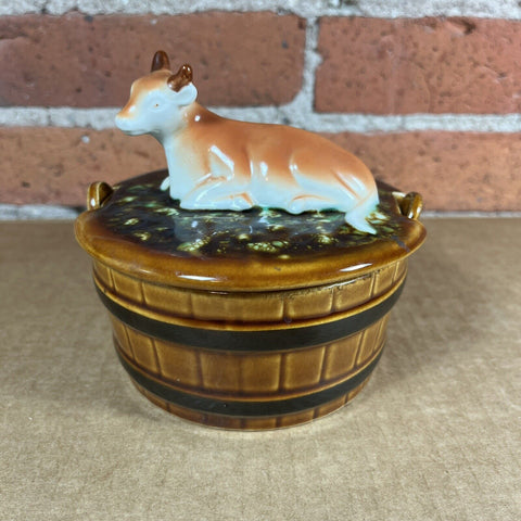 Cow Figurine Ceramic Butter Dish Tastesetter Sigma Brown Color 4.5" Tall 5" Dia.