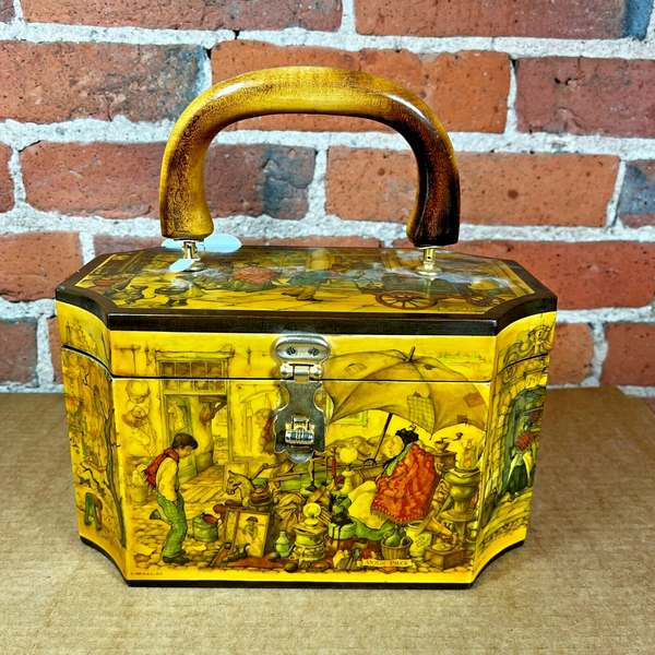 Anton Pieck Box Purse Wooden Decoupage Vintage 1966 Curiosity Shop Dickens