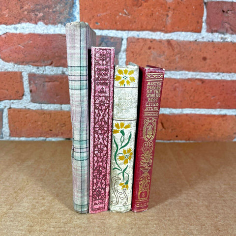 Decorative Antique 4 Books Bundle Pink Red White 1900 - 1931 Distressed
