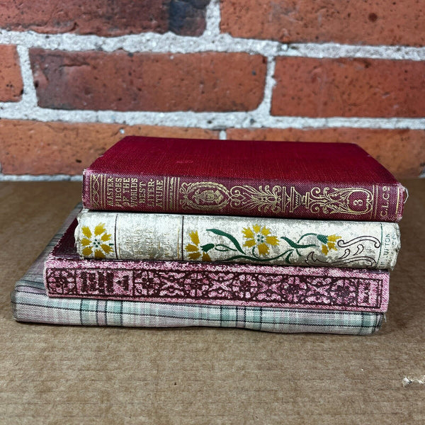 Decorative Antique 4 Books Bundle Pink Red White 1900 - 1931 Distressed