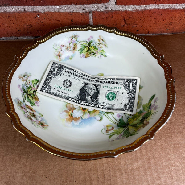 PK Silesia Porcelain Serving Bowl Floral w/ Gold Trimmed Scalloped Edge 9" Dia.
