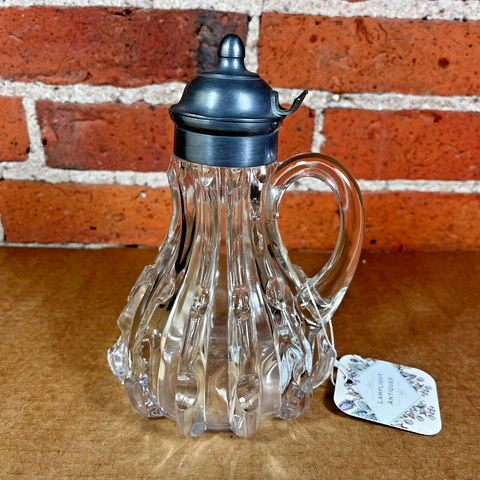 Antique Flint Glass Syrup Pitcher c. 1900 Pontil Mark EAPG Metal Lid