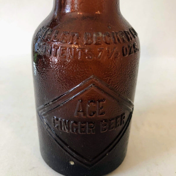 Vintage Ace Ginger Beer Bottle Brown Glass c. 1920 Cleveland Ohio