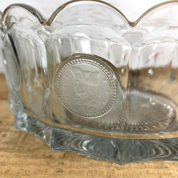 Fostoria Coin Liberty Bell Serving Bowl Clear Uncolored Glass 7.25" Diameter