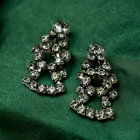 Rhinestone Clip Dangle Earrings Crystal / Colorless Unmarked Prong Set Formal