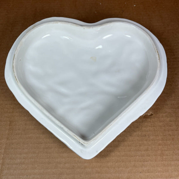 White Ceramic Cupid Heart Shaped Trinket Box w/ Lid Made in Italy
