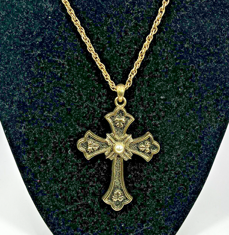 Sarah Coventry Cross Pendant Necklace Vintage 1975 Limited Edition Gold Tone