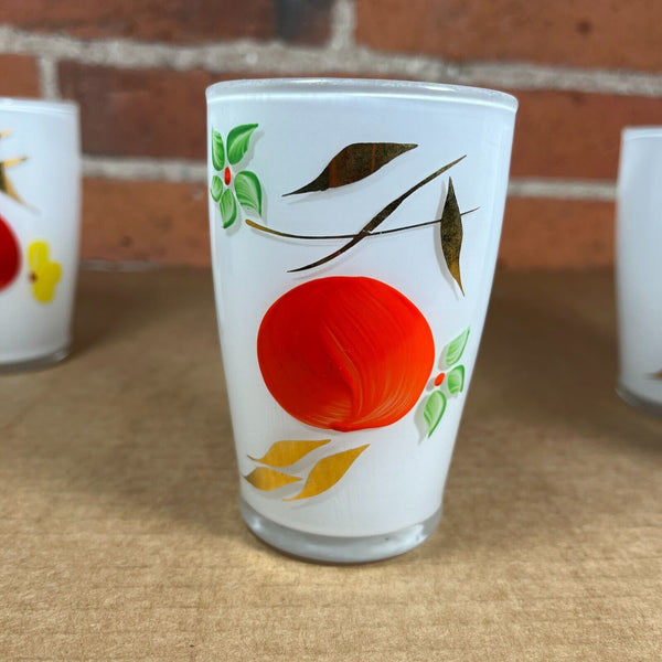 Bartlett Collins Set of 4 White Juice Glasses Hand Painted Fruits w/Gold Accents