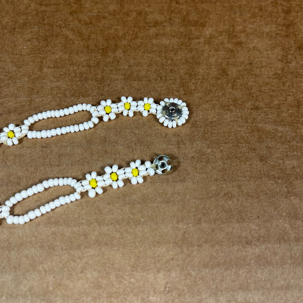 Handmade Vintage Beaded Necklace White & Yellow Felt Backing Snap Closure