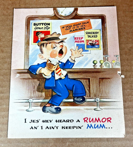 Vintage 1946 WWII Era Birthday Greeting Card Keep Mum Cartoon Drunk Signed
