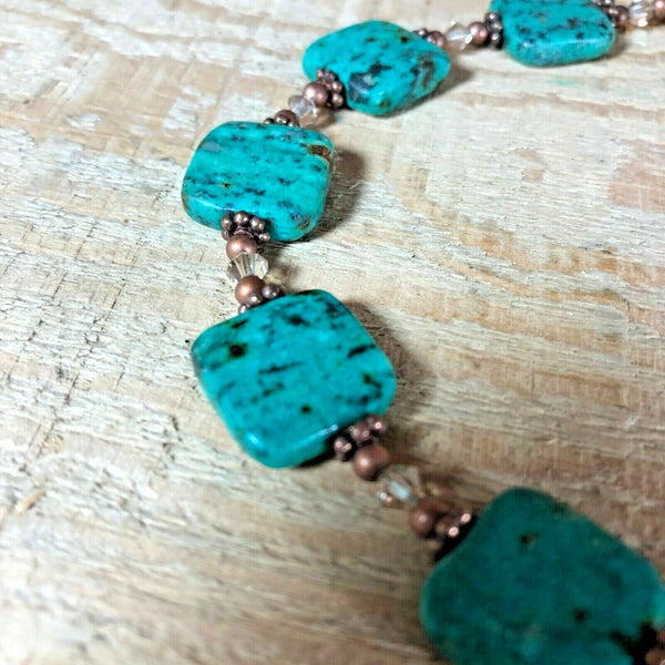 Bold Turquoise Necklace Blue & Brown Large Stones Beaded Spacers Toggle Clasp