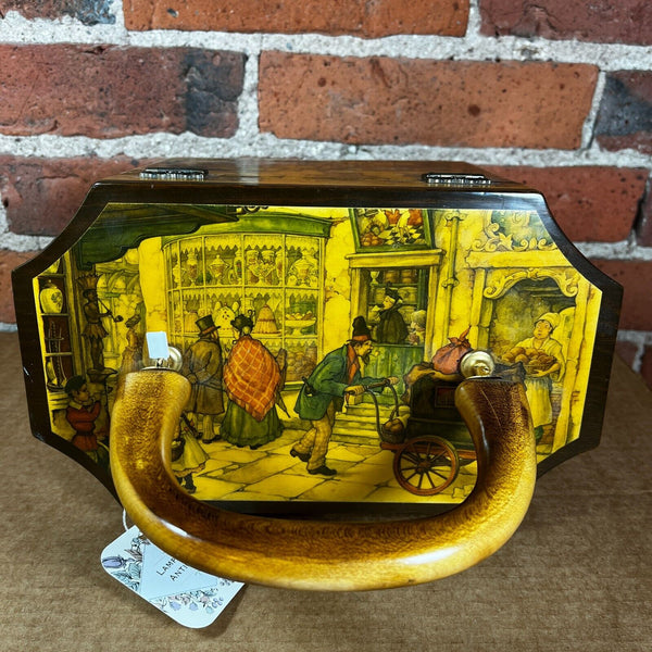 Anton Pieck Box Purse Wooden Decoupage Vintage 1966 Curiosity Shop Dickens