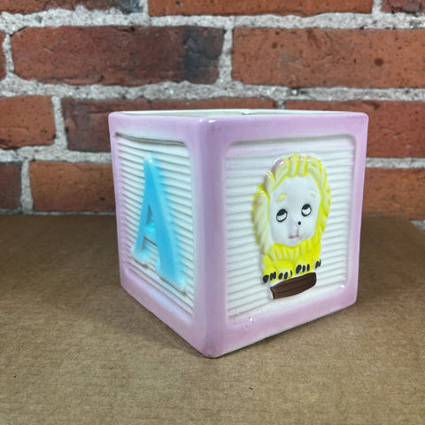 Vintage Baby Block Planter 1960s Ceramic Pink and Blue, MY-NEIL Imports