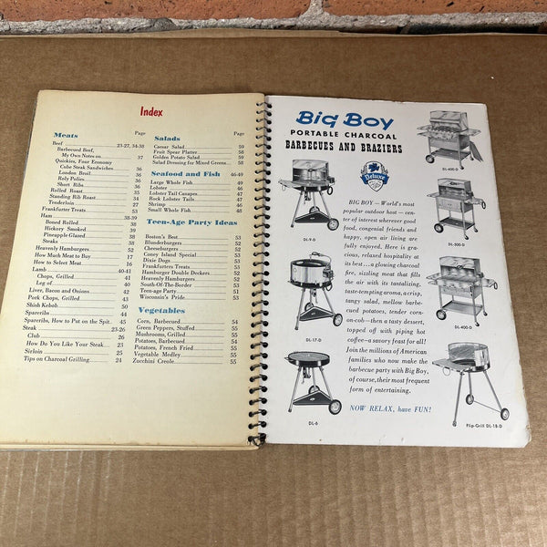 Big Boy Barbecue Book ~ Kingsford Chemical Co. Spiral Bound Cookbook 1956