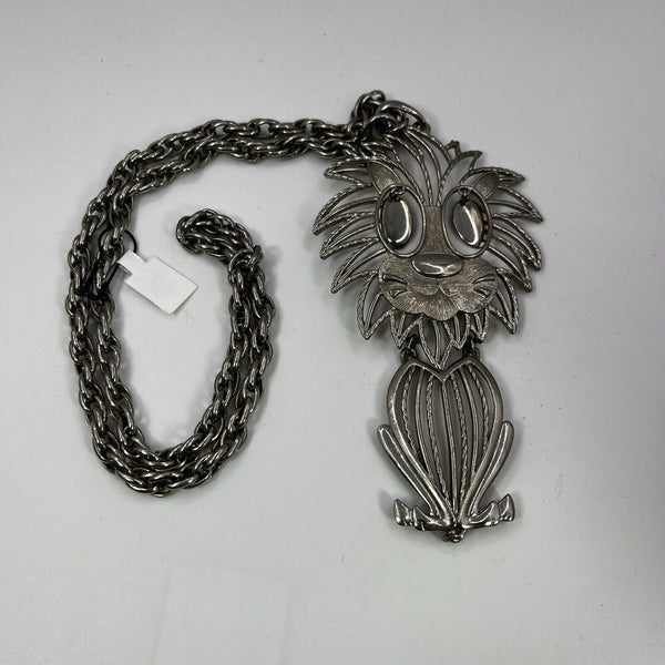 Vintage Alan Lion Pendant Articulated Eyes and Tail Silver Tone w/ Chain