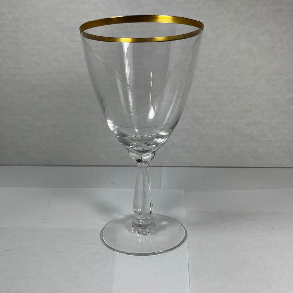 Set of 6 Wine Glasses Fostoria Anniversary Circa 1960 Clear w/ Gold Rim