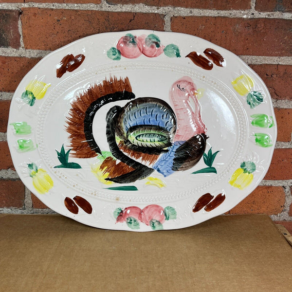 1950s Ceramic Turkey Platter Hand Painted Made In Japan 16" x 12"