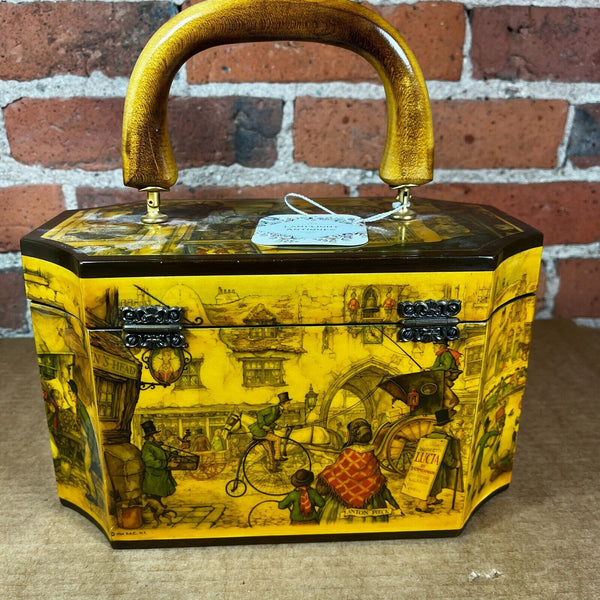 Anton Pieck Box Purse Wooden Decoupage Vintage 1966 Curiosity Shop Dickens