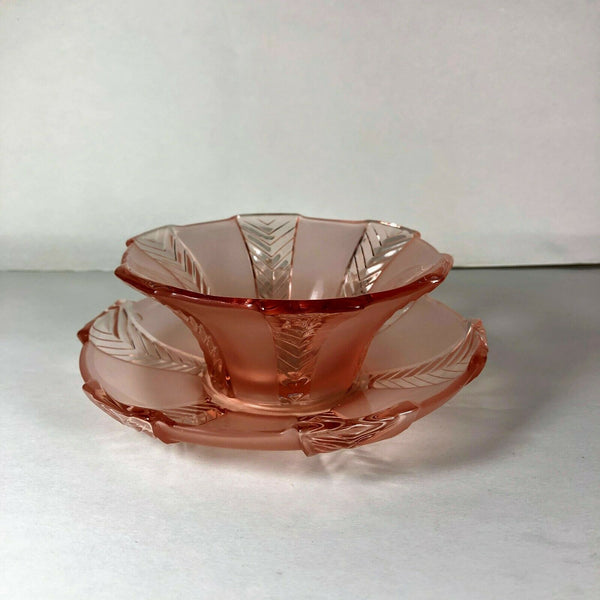 Walther and Sohne Athene Pink Glass Berry Bowl Set With Saucers Art Deco 12 pc