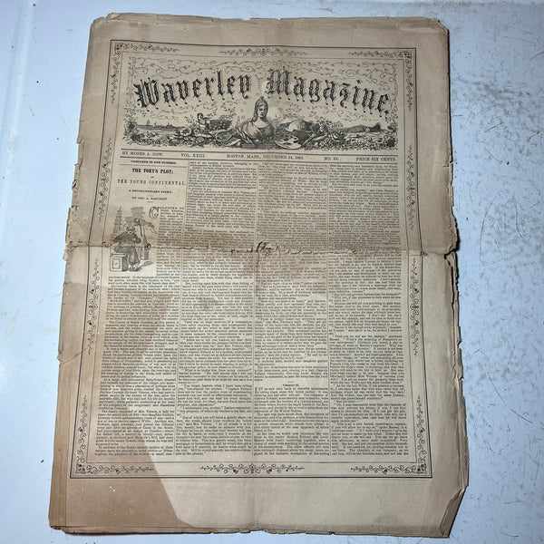 Waverley Magazine Antique Newspaper December 1861 Civil War Era Boston MA