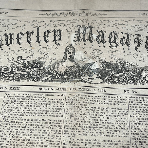 Waverley Magazine Antique Newspaper December 1861 Civil War Era Boston MA