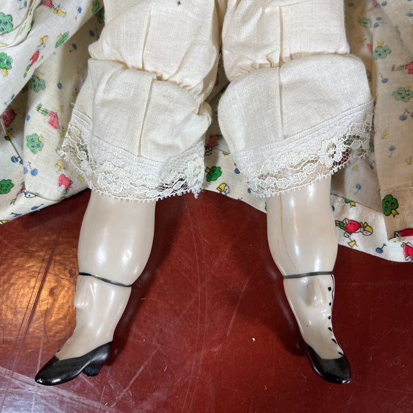 Vintage China Head Doll #5 w/ All 5 Parts 17" Tall 1940s Dress/Bonnet
