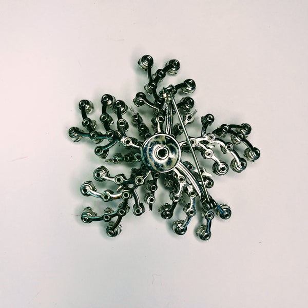 Vintage Crystal Clear Rhinestone Brooch Snowflake Shape Prong Set Riveted 2.5"