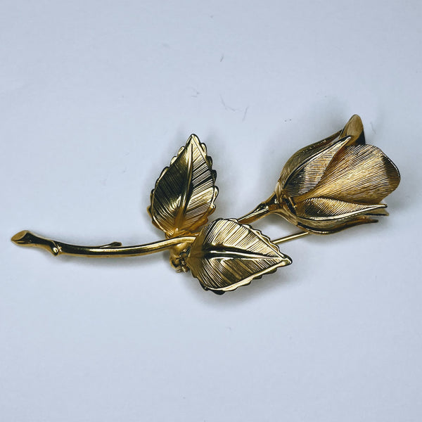 Vintage Gold Tone Gianni Rose Flower Brooch Pin 2.75" Long