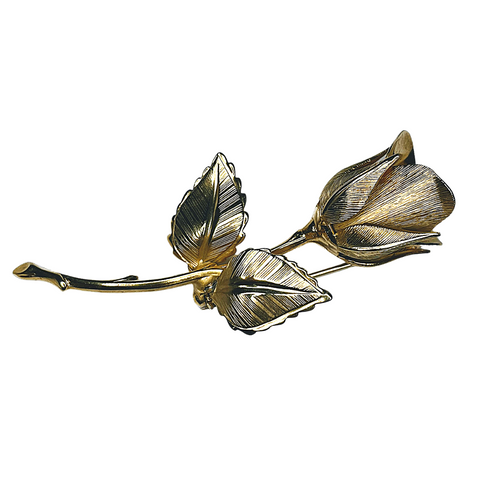 Vintage Gold Tone Gianni Rose Flower Brooch Pin 2.75" Long