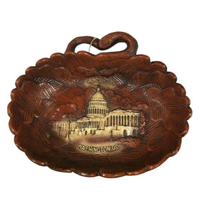 Washington D.C. Souvenir Resin Bowl Carved Wood Style with Handle Vintage