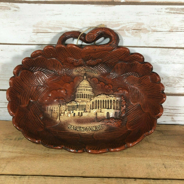 Washington D.C. Souvenir Resin Bowl Carved Wood Style with Handle Vintage